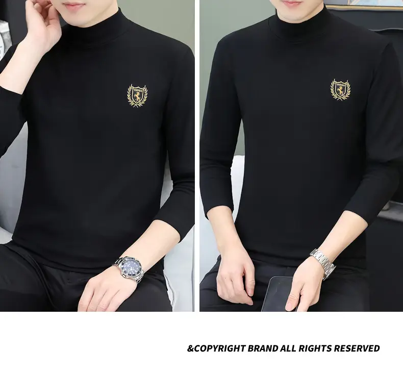 Men's Brown Velvet Long Sleeve T-Shirt with Embroidered Logo — feature 115