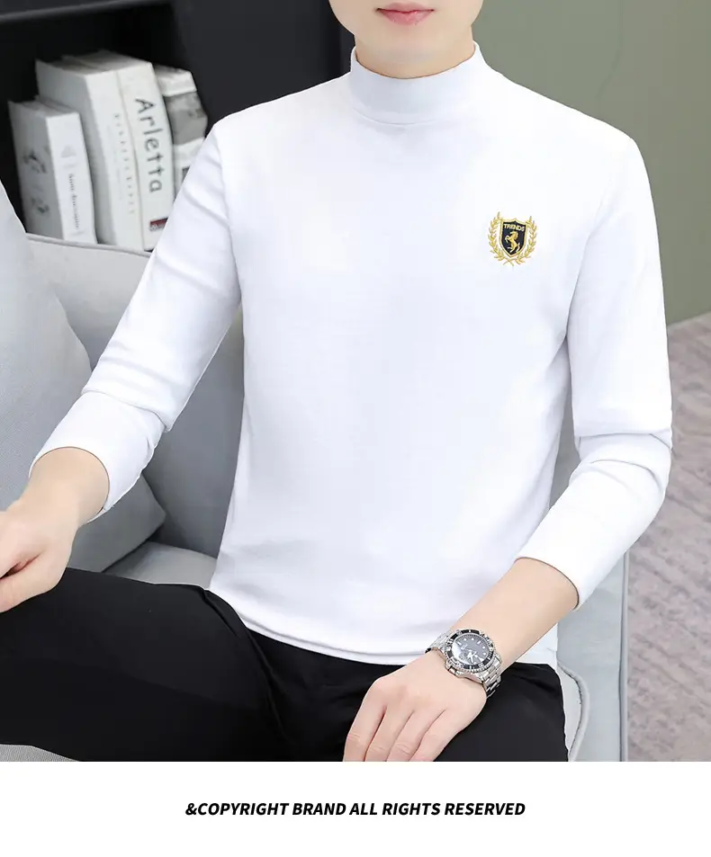 Men's Brown Velvet Long Sleeve T-Shirt with Embroidered Logo — feature 116