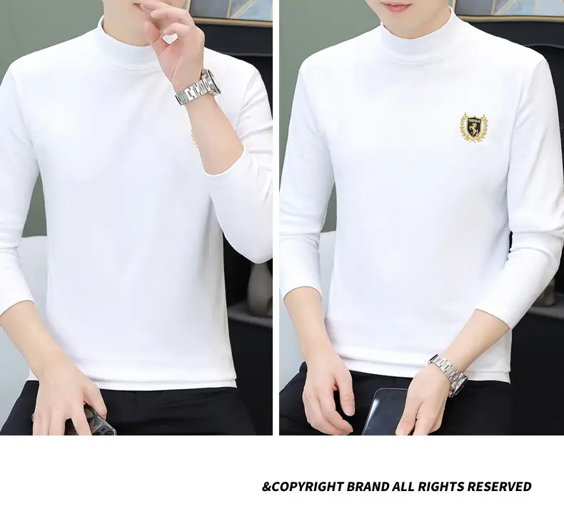 Men's Brown Velvet Long Sleeve T-Shirt with Embroidered Logo — feature 117