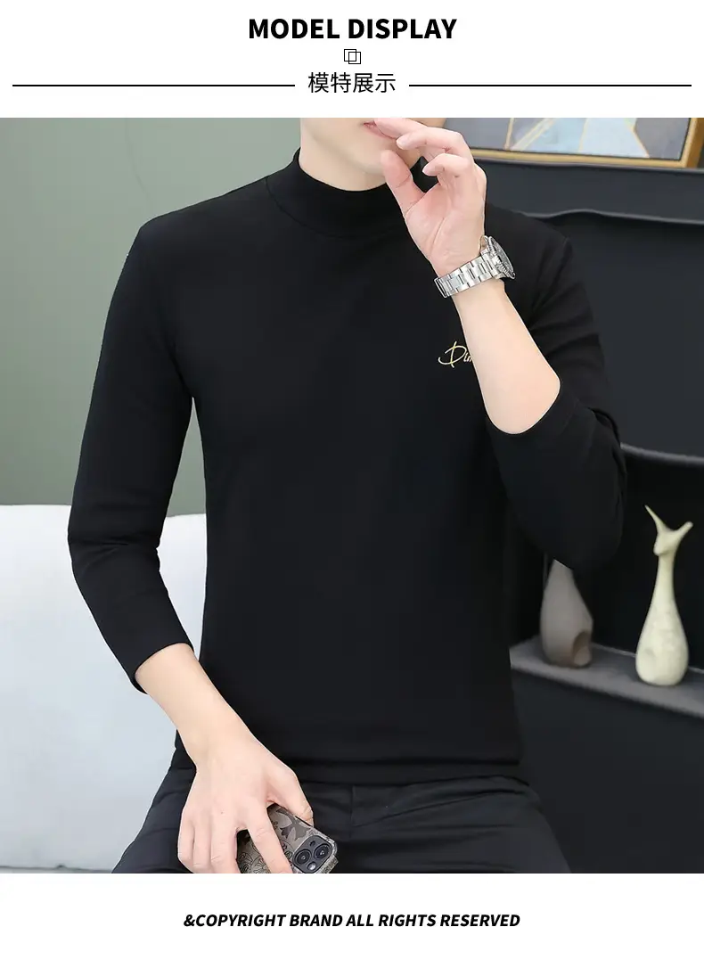 Men's Brown Velvet Long Sleeve T-Shirt with Embroidered Logo — feature 81