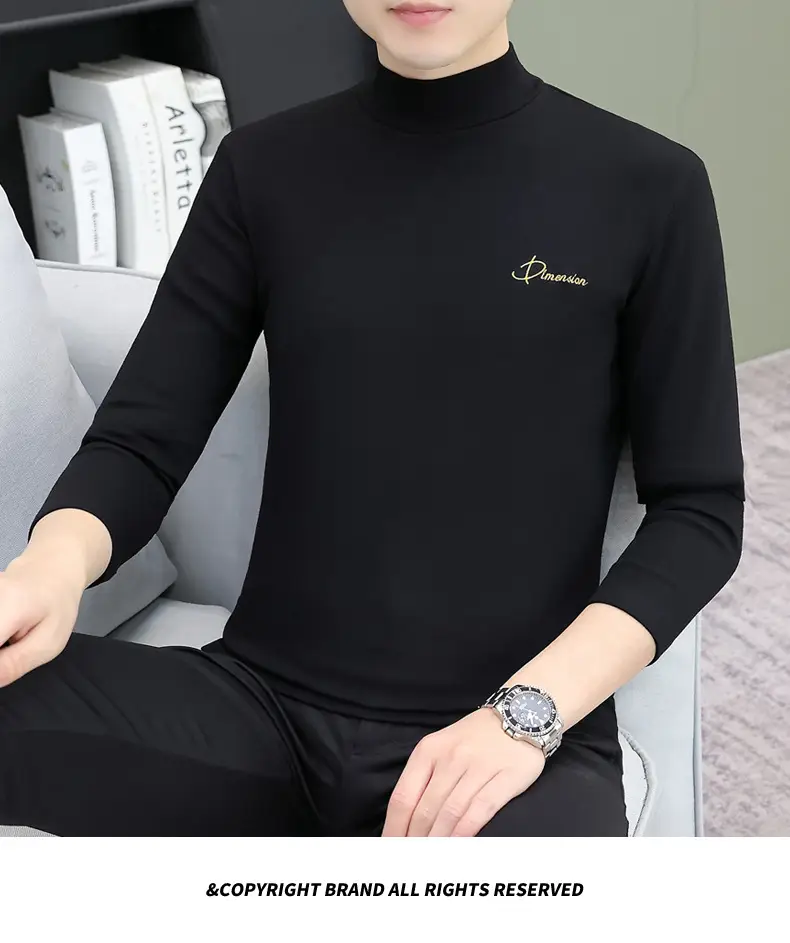Men's Brown Velvet Long Sleeve T-Shirt with Embroidered Logo — feature 82