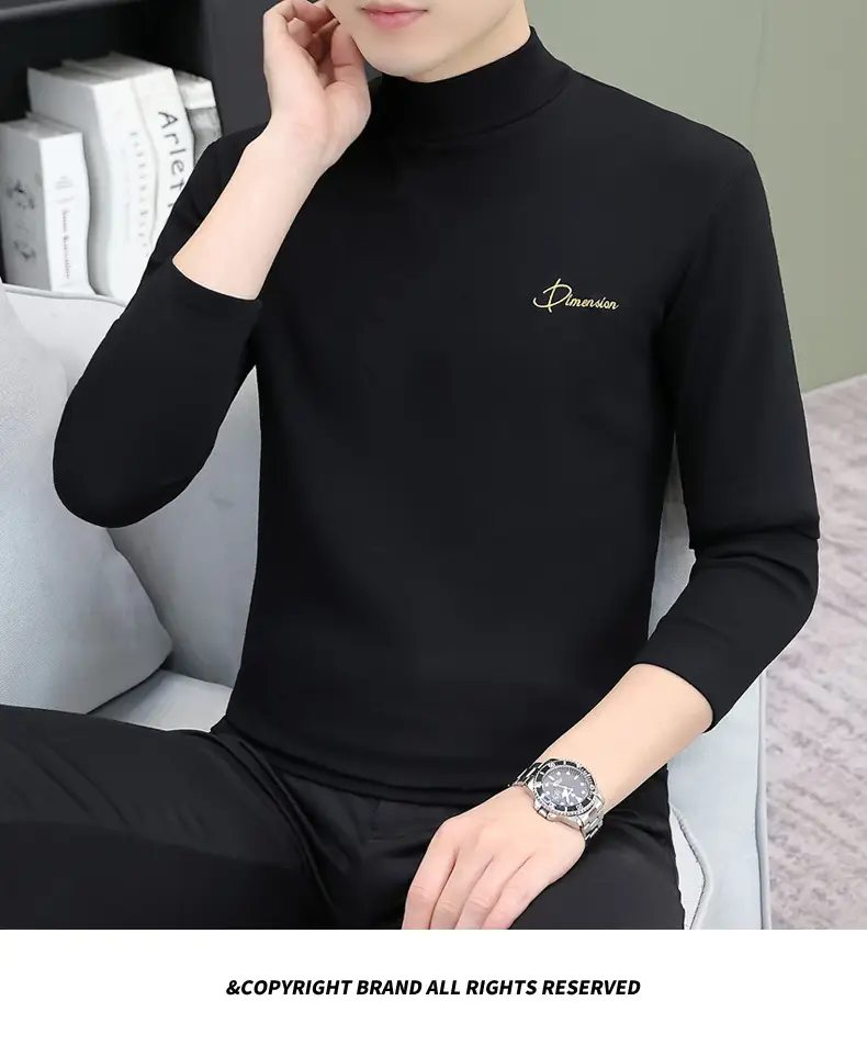 Men's Brown Velvet Long Sleeve T-Shirt with Embroidered Logo — feature 83