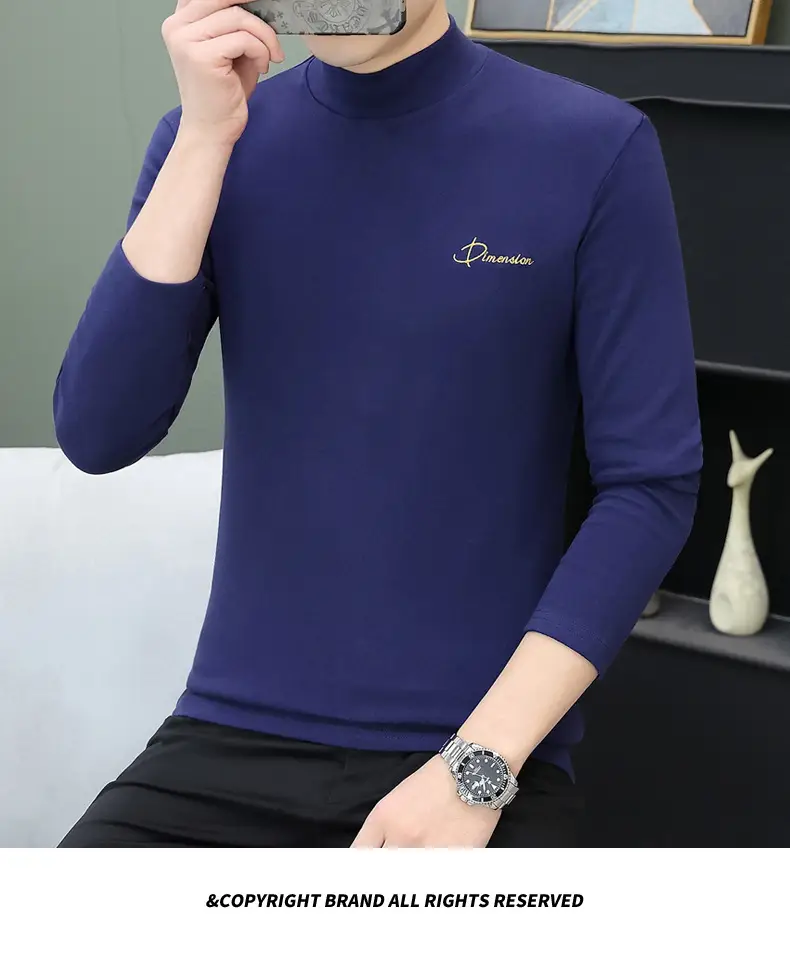 Men's Brown Velvet Long Sleeve T-Shirt with Embroidered Logo — feature 85