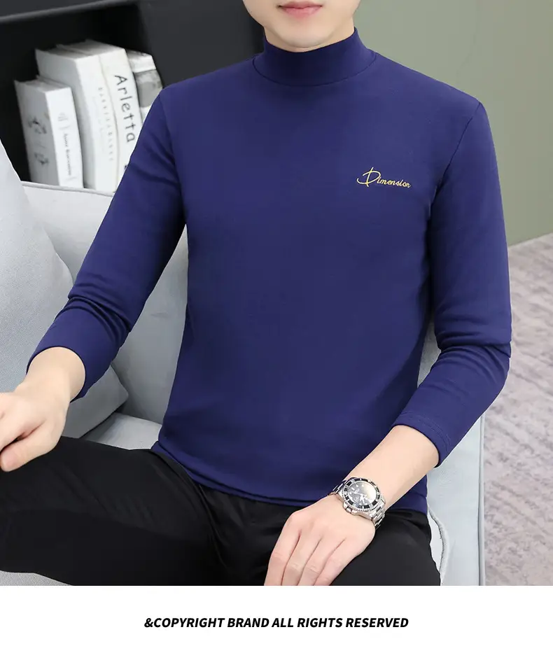 Men's Brown Velvet Long Sleeve T-Shirt with Embroidered Logo — feature 86