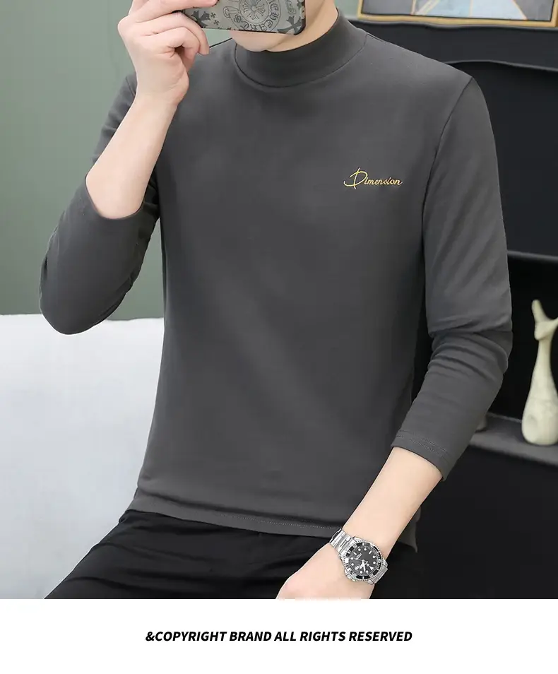 Men's Brown Velvet Long Sleeve T-Shirt with Embroidered Logo — feature 89