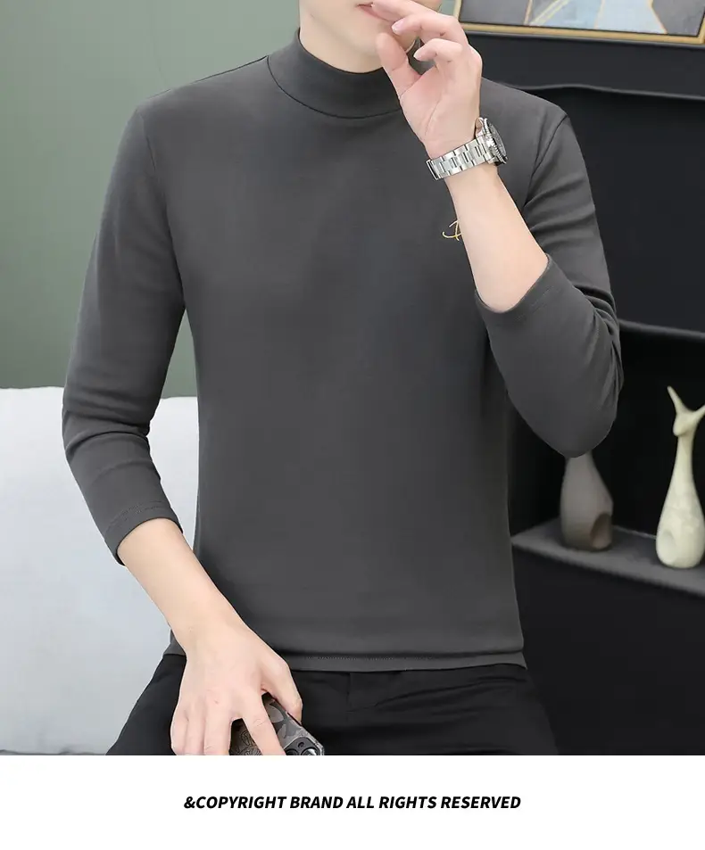 Men's Brown Velvet Long Sleeve T-Shirt with Embroidered Logo — feature 91
