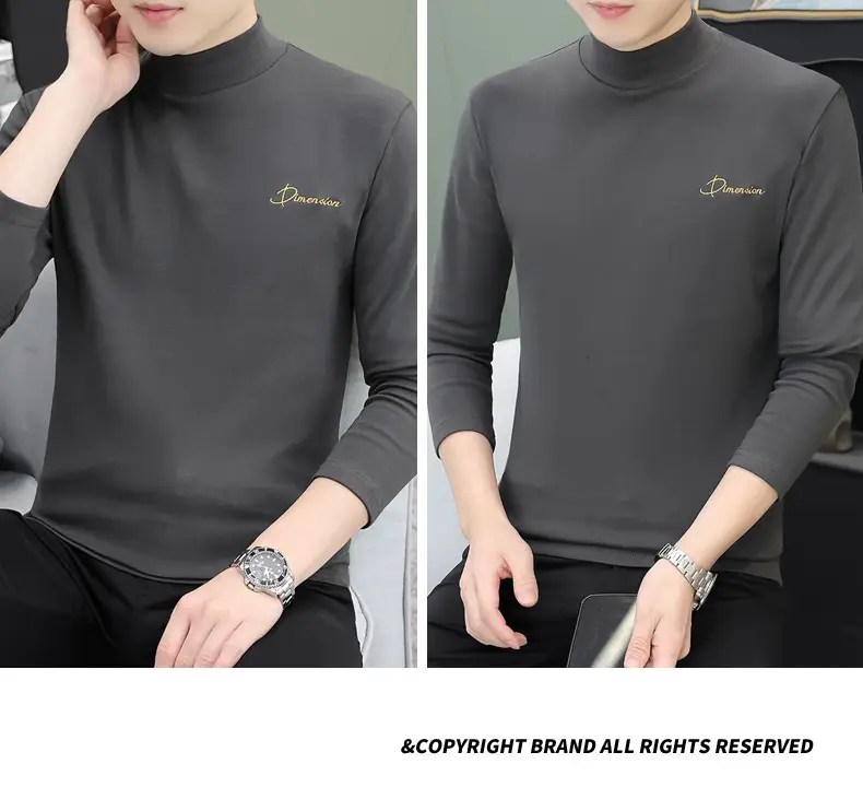 Men's Brown Velvet Long Sleeve T-Shirt with Embroidered Logo — feature 92
