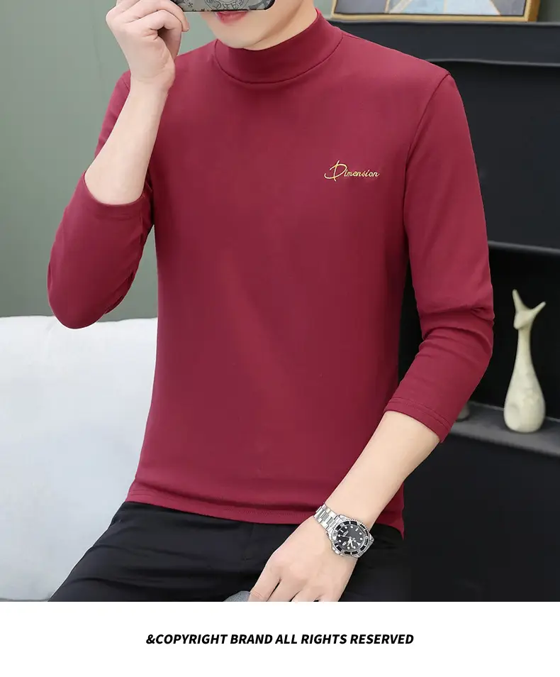Men's Brown Velvet Long Sleeve T-Shirt with Embroidered Logo — feature 93