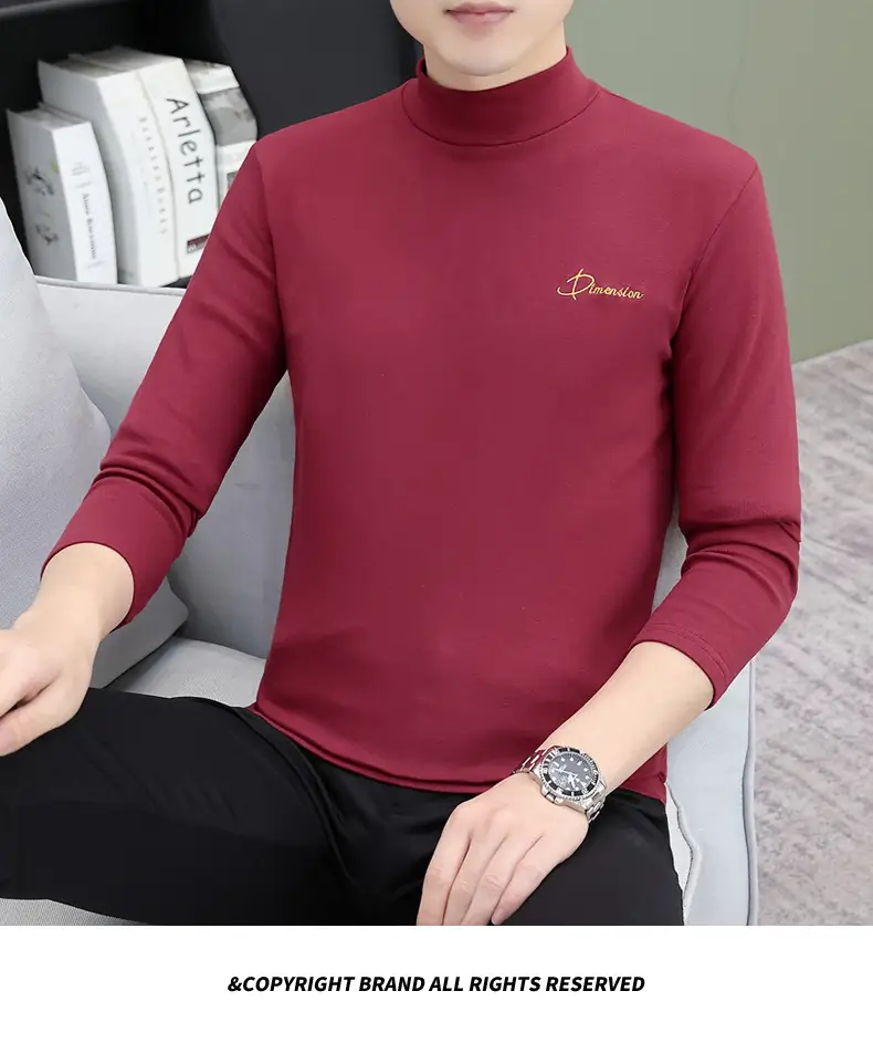 Men's Brown Velvet Long Sleeve T-Shirt with Embroidered Logo — feature 94