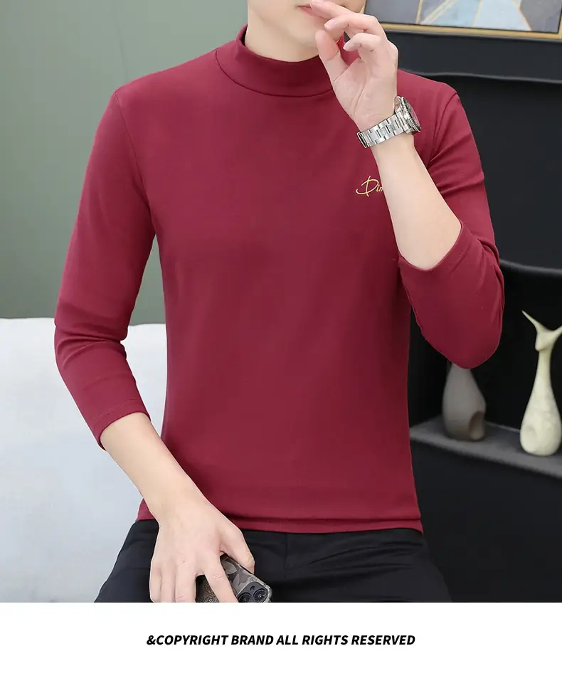 Men's Brown Velvet Long Sleeve T-Shirt with Embroidered Logo — feature 95