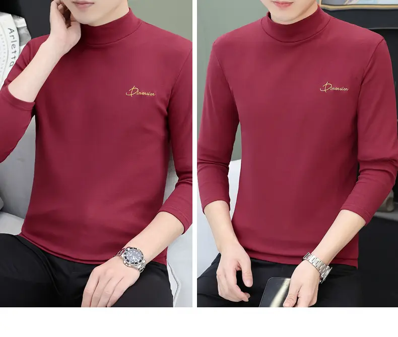 Men's Brown Velvet Long Sleeve T-Shirt with Embroidered Logo — feature 96