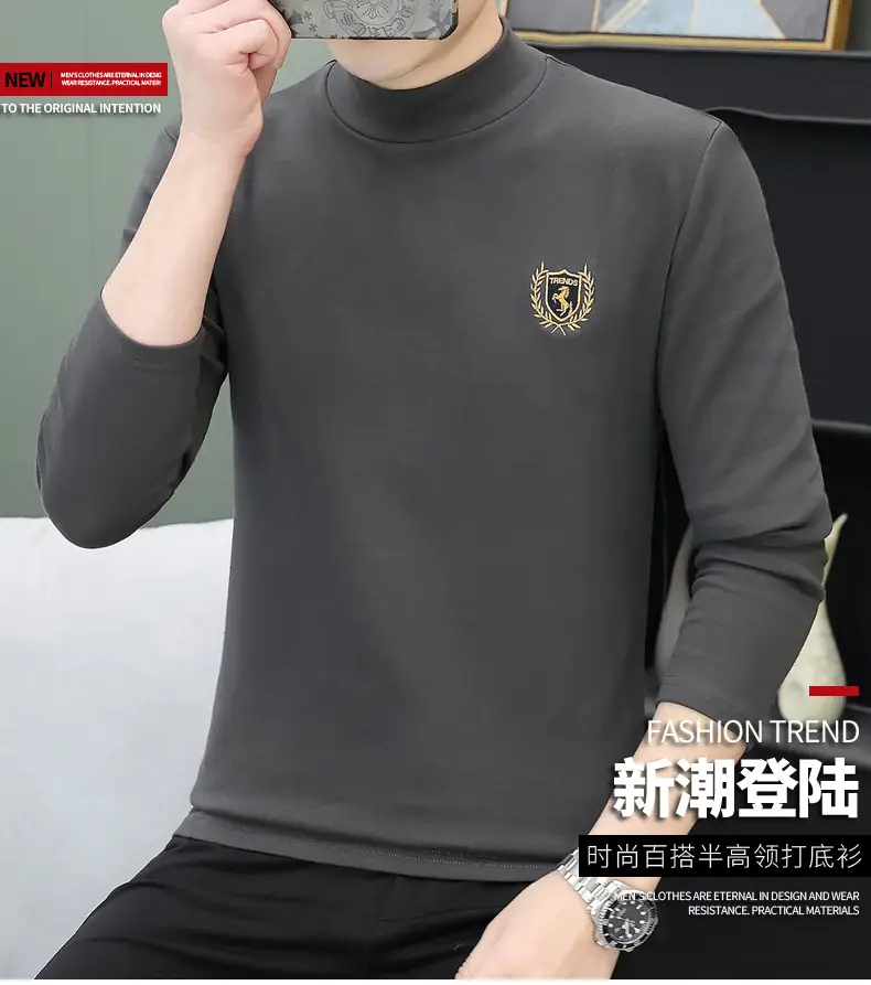Men's Brown Velvet Long Sleeve T-Shirt with Embroidered Logo — feature 99