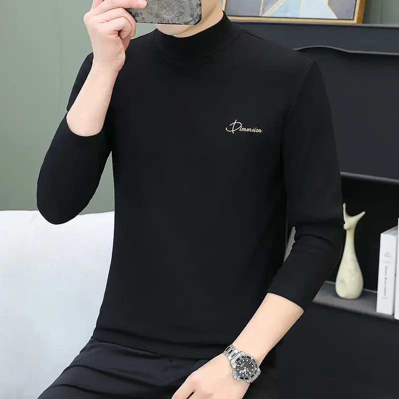 Men's Brown Velvet Long Sleeve T-Shirt with Embroidered Logo - Image 13