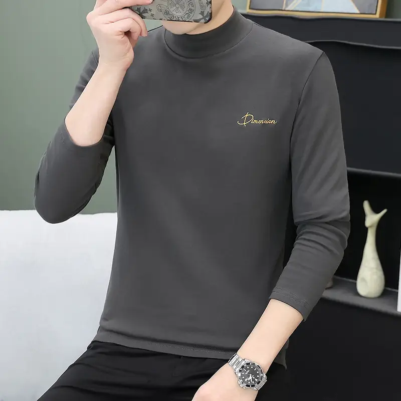 Men's Brown Velvet Long Sleeve T-Shirt with Embroidered Logo - Image 14