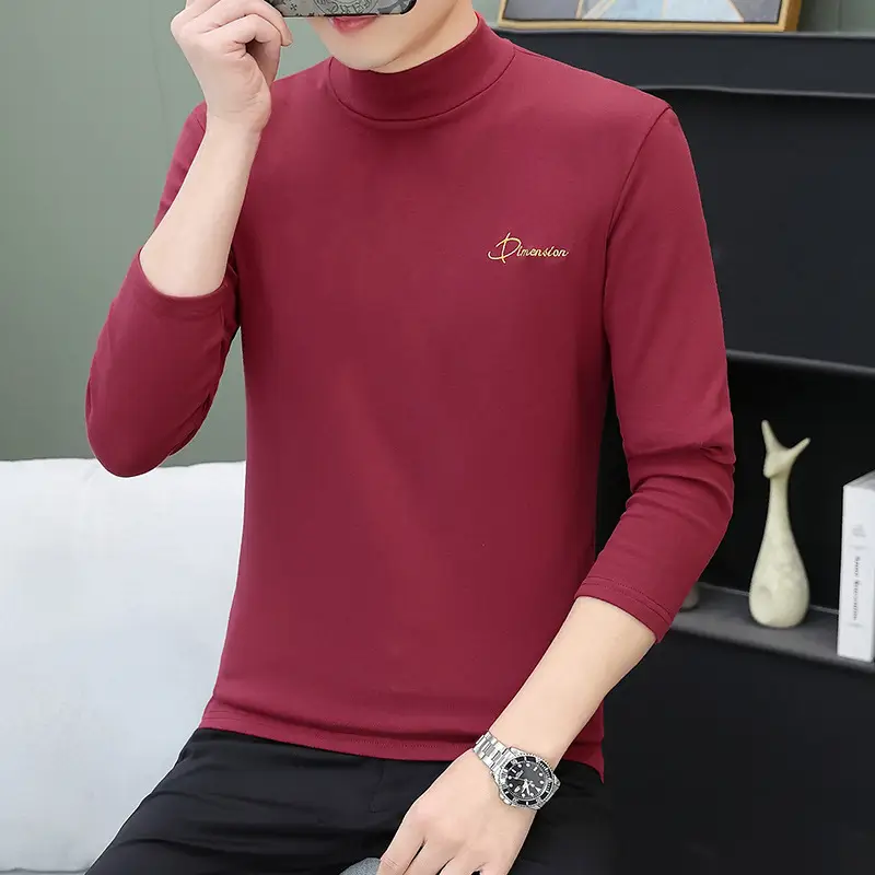 Men's Brown Velvet Long Sleeve T-Shirt with Embroidered Logo - Image 16