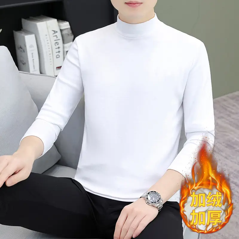 Men's Brown Velvet Long Sleeve T-Shirt with Embroidered Logo - Image 2