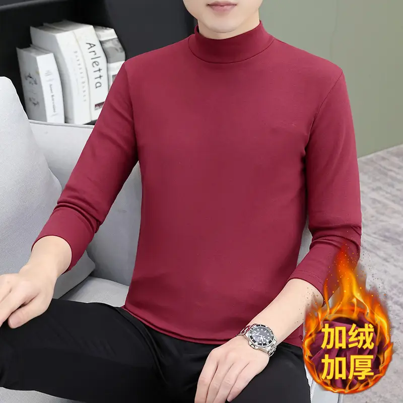 Men's Brown Velvet Long Sleeve T-Shirt with Embroidered Logo - Image 5