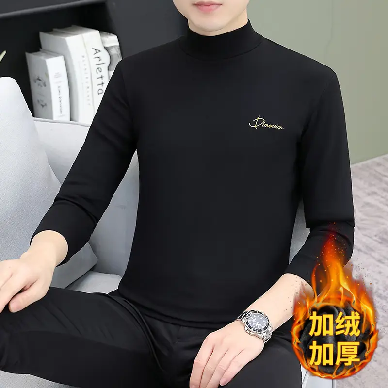 Men's Brown Velvet Long Sleeve T-Shirt with Embroidered Logo - Image 6