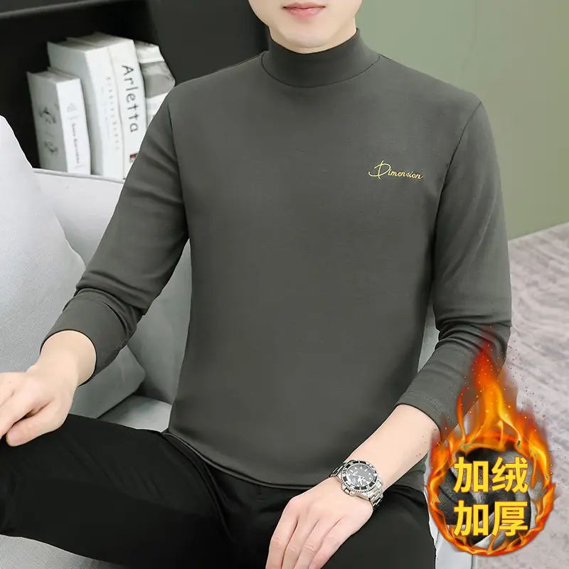 Men's Brown Velvet Long Sleeve T-Shirt with Embroidered Logo - Image 7