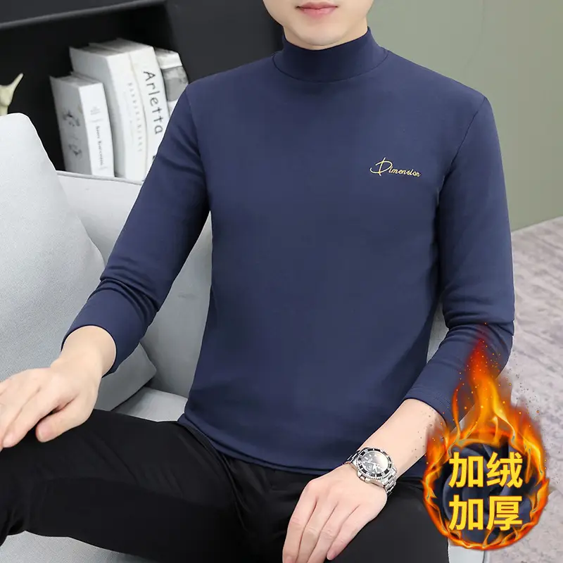 Men's Brown Velvet Long Sleeve T-Shirt with Embroidered Logo - Image 8