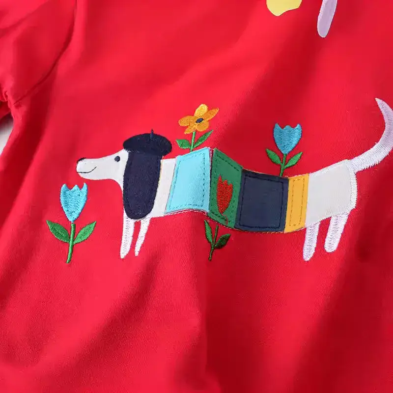Autumn Winter Kids Long Sleeve T-Shirt Red with Alpaca Design - Image 5