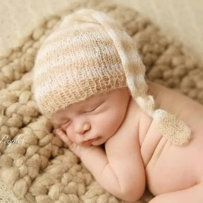 Handwoven Baby Hat Blue White Newborn Photography Props - Image 3