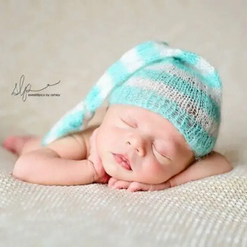 Handwoven Baby Hat Blue White Newborn Photography Props - Image 5