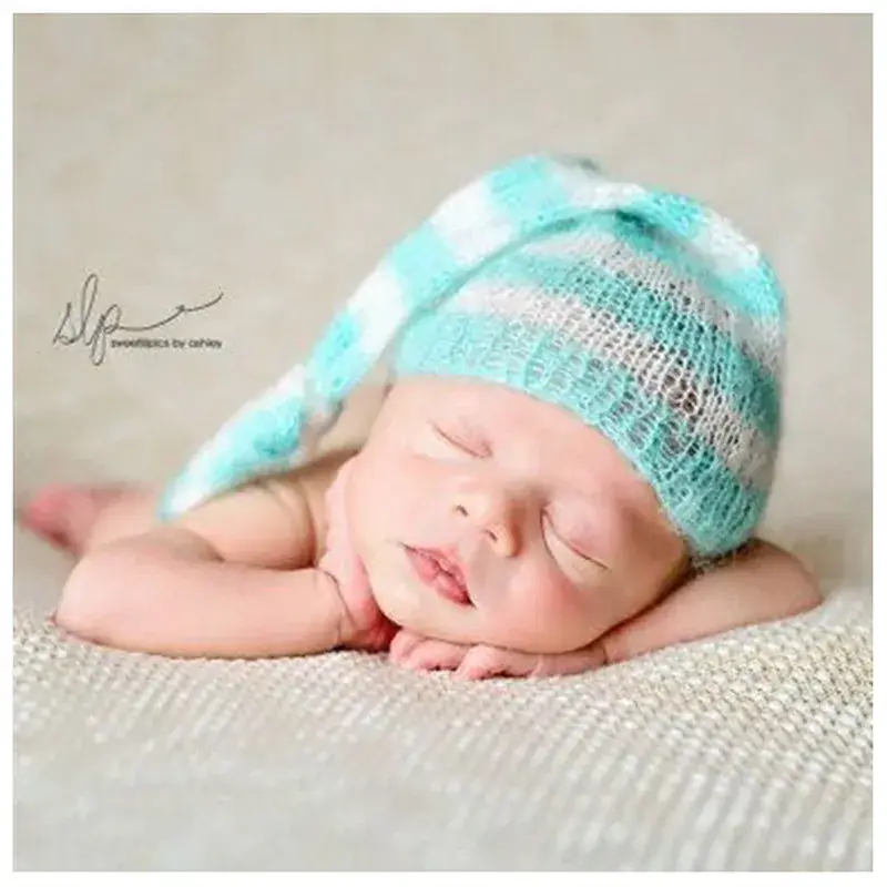 Handwoven Baby Hat Blue White Newborn Photography Props - Image 7