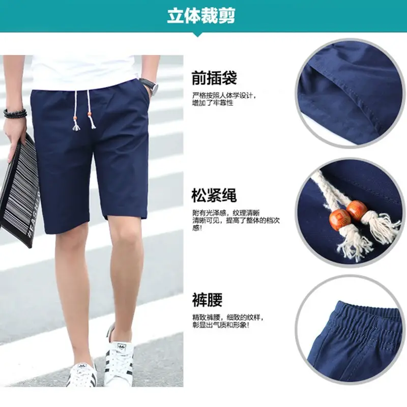 Men Summer Cotton Shorts Navy Large One Piece - Image 9