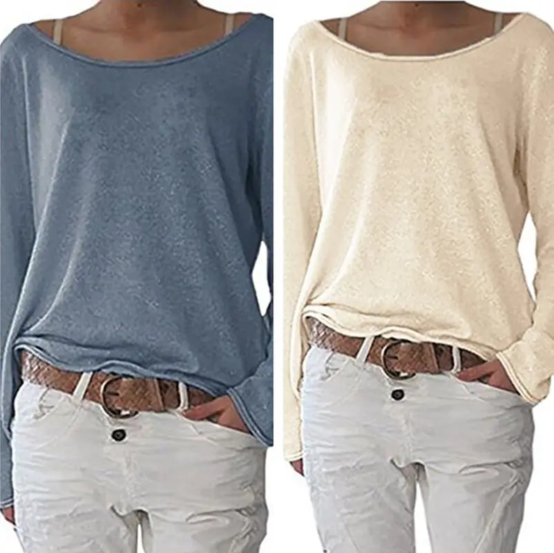 Women's White Long Sleeve Knitted T-Shirt Top — feature 34