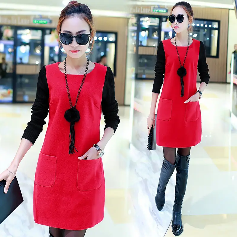 Women's Black Fleece Lined Two Piece Dress Plus Size Winter - Image 5