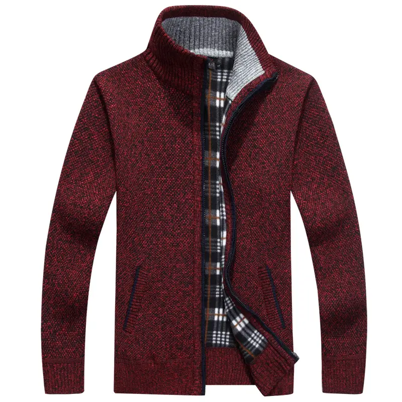 Maroon Fleece Lined Zipper Coat for Men, Durable Warm, Stylish Knitwear