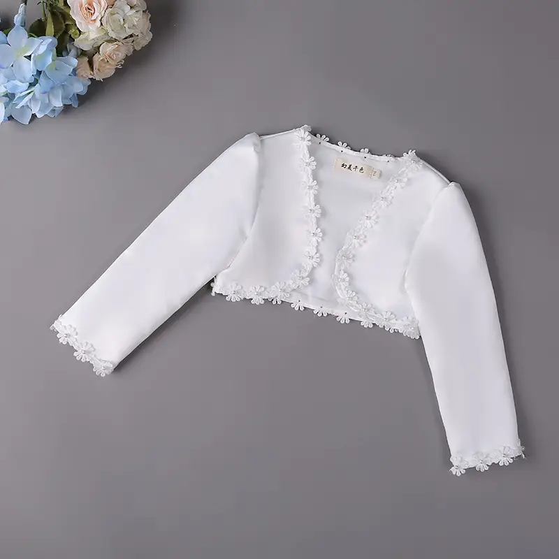 Girls' White Long Sleeve Shawl for Wedding or Daily Wear - Image 3