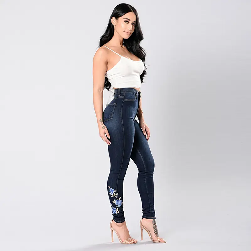 Slim Embroidered High Waist Jeans for Women - Image 3