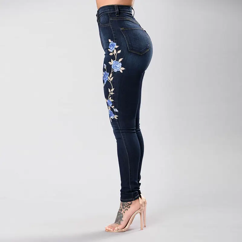 Slim Embroidered High Waist Jeans for Women - Image 4