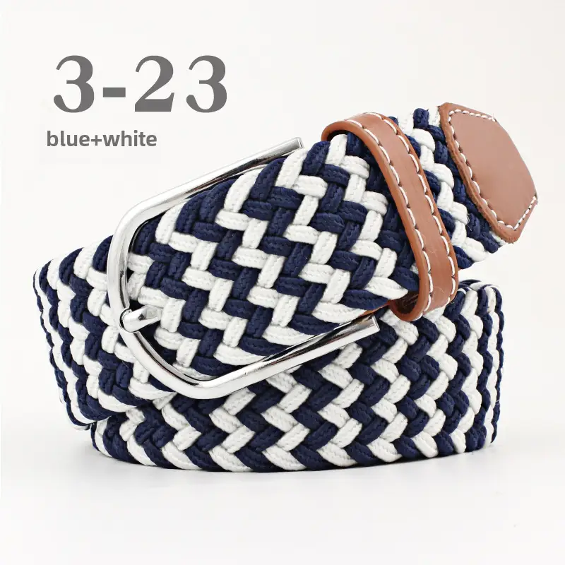 Women's Blue Beige Knitted Belt for Students - Image 2