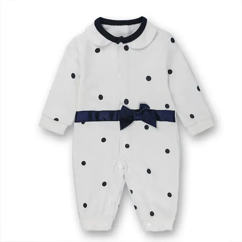 Baby Cotton Suit White Grey Bowtie Long Sleeve - Image 3