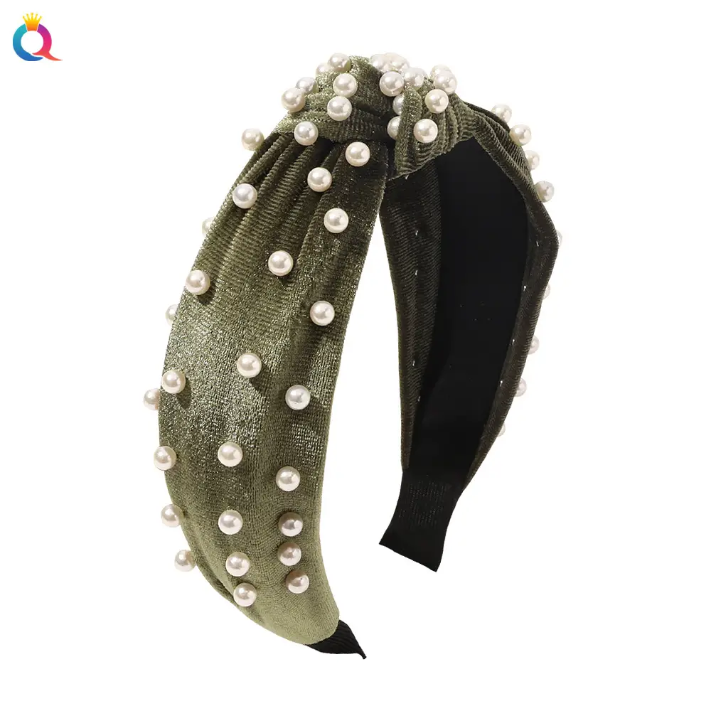 Velvet Pearl Knotted Headband Maroon Black - Image 12