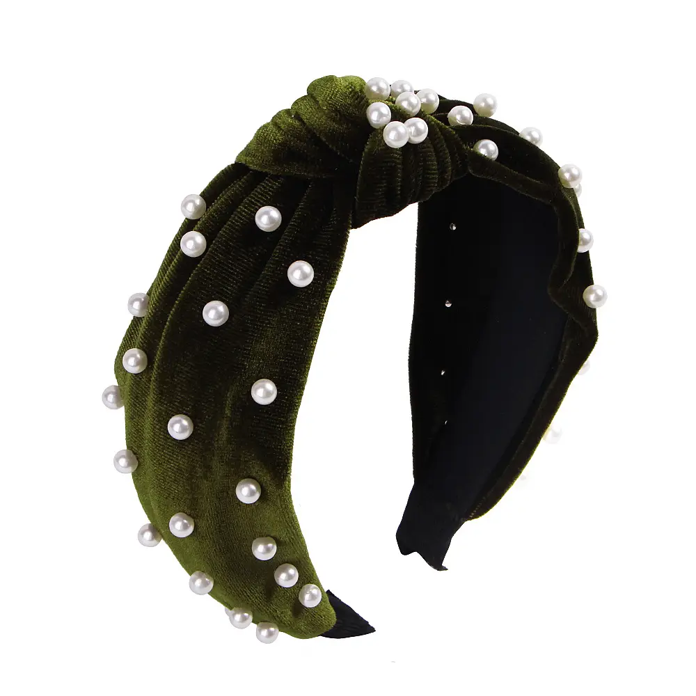 Velvet Pearl Knotted Headband Maroon Black - Image 3