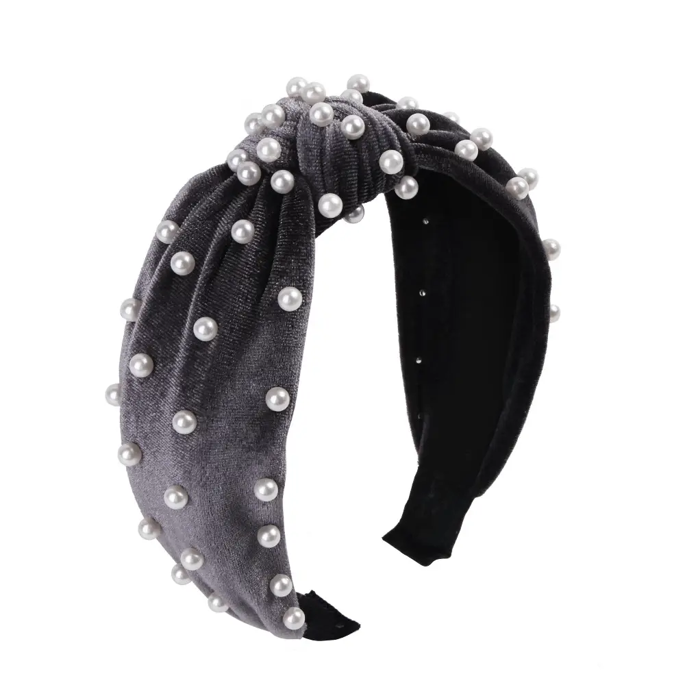 Velvet Pearl Knotted Headband Maroon Black - Image 4