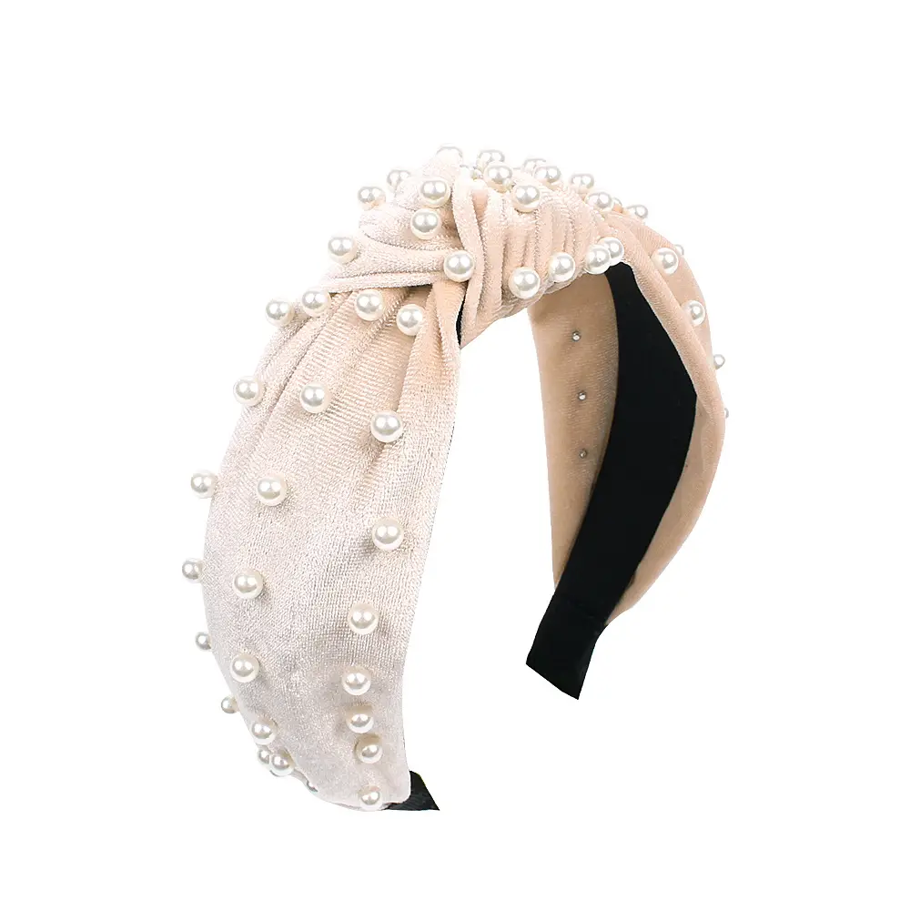Velvet Pearl Knotted Headband Maroon Black - Image 6