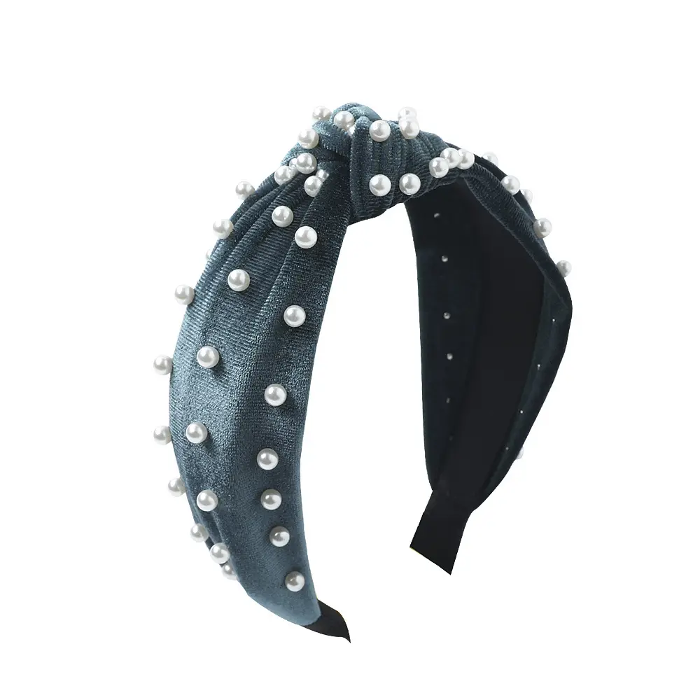 Velvet Pearl Knotted Headband Maroon Black - Image 9