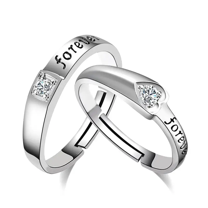 Eternal Love Zircon Ring Open Couple Silver - Image 7