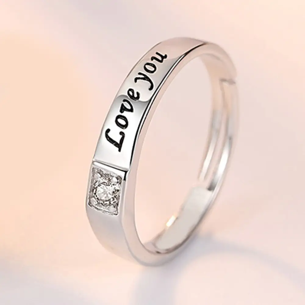 Eternal Love Zircon Ring Open Couple Silver - Image 2