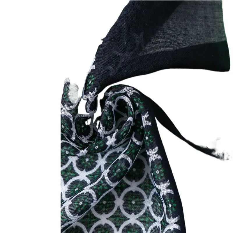 Black Silk Scarf with Green Dot Tassels