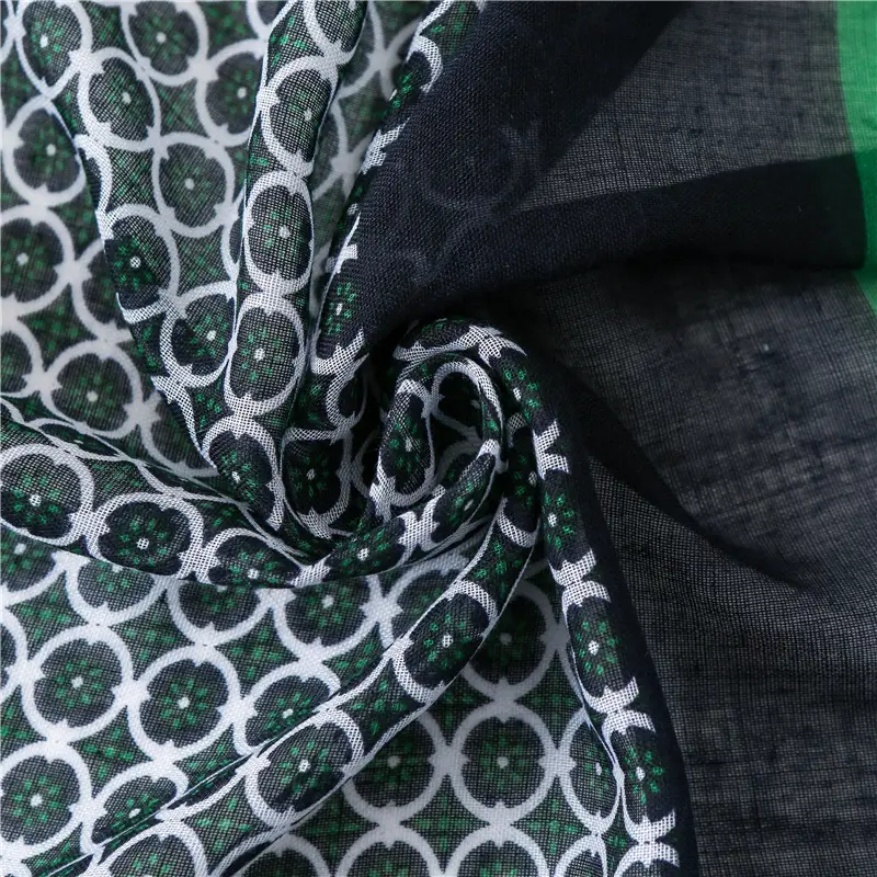 Black Silk Scarf with Green Dot Tassels — feature 17