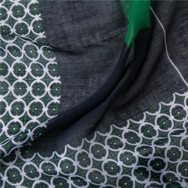 Black Silk Scarf with Green Dot Tassels — feature 18