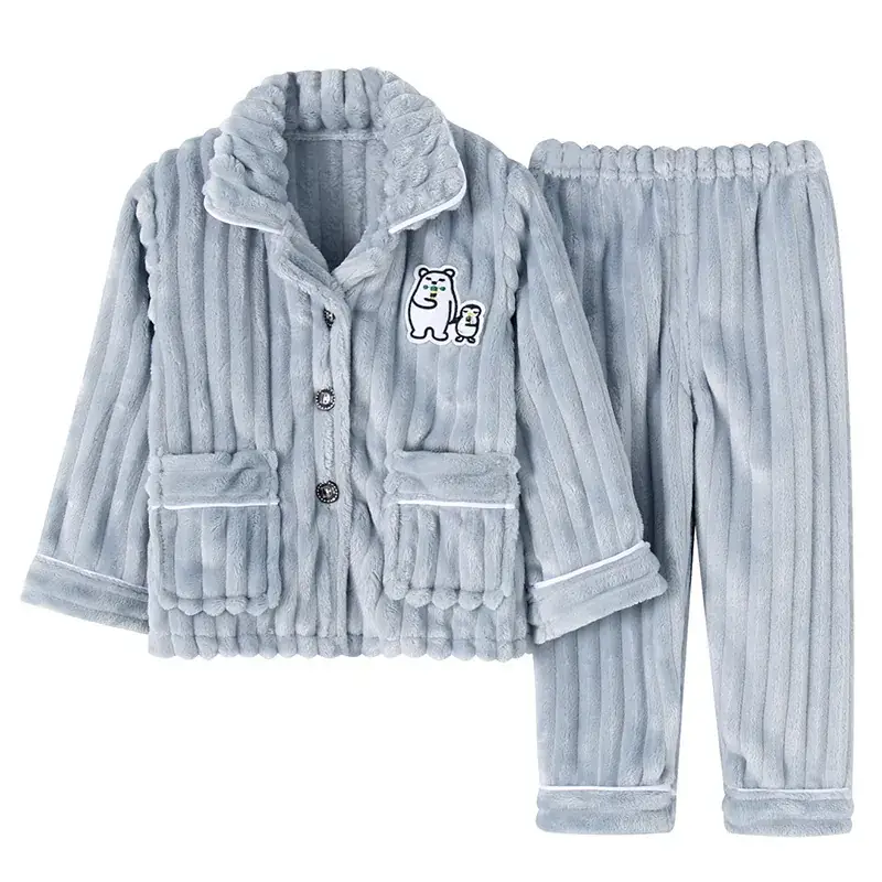 Blue Flannel Pajama Set for Boys Winter Warm Long Sleeve