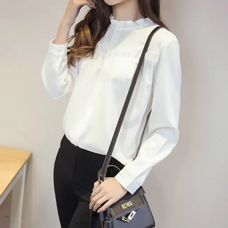 White Long Sleeve Lace Collar Shirt for Women - Image 3