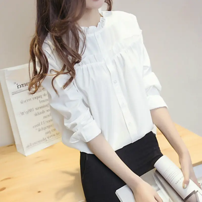 White Long Sleeve Lace Collar Shirt for Women - Image 4